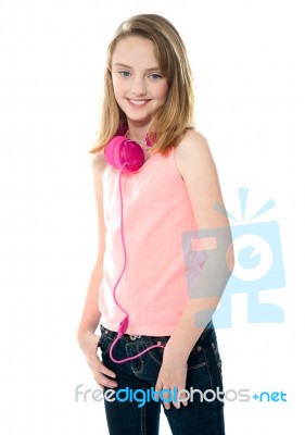 Smiling Girl With Headphone Stock Photo