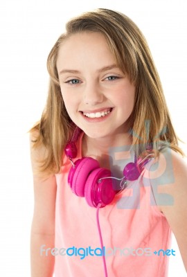 Smiling Girl With Headphone Stock Photo