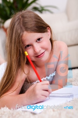 Smiling Girl With Notebook Stock Photo