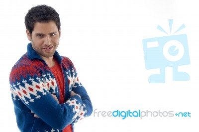 Smiling Handsome Man With Crossed Arms Stock Photo