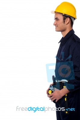 Smiling Handyman Isolated Over White Stock Photo