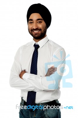 Smiling Indian Executive Posing Over White Stock Photo