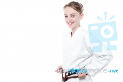 Smiling Karate Girl Isolated Over White Stock Photo