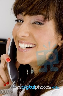 Smiling Lady Talking Phone Stock Photo