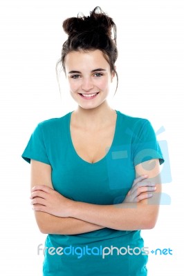 Smiling Lady With Arms Crossed Stock Photo