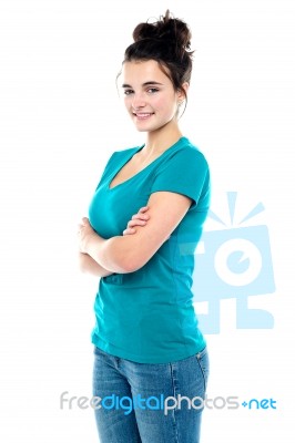 Smiling Lady With Arms Crossed Stock Photo