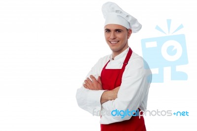 Smiling Male Chef On A White Background Stock Photo