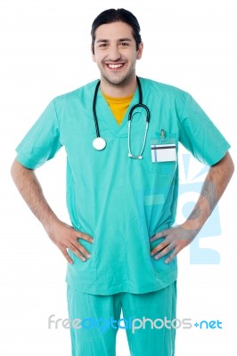 Smiling Male Doctor With Stethoscope Stock Photo