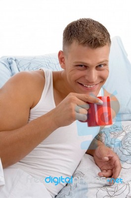 Smiling Male Having Coffee Mug Stock Photo