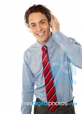 Smiling Male Listening To Music Stock Photo