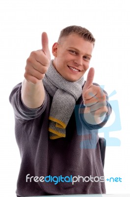 Smiling Male Showing Thumb Up Stock Photo