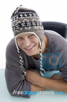 Smiling Male Wearing Woollen Cap Stock Photo