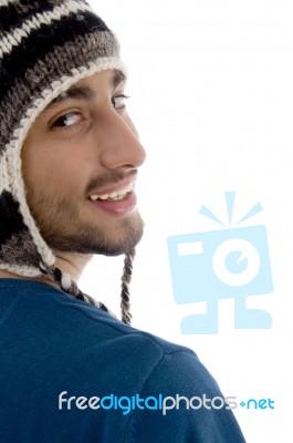 Smiling Man Wearing Woollen Hat Stock Photo