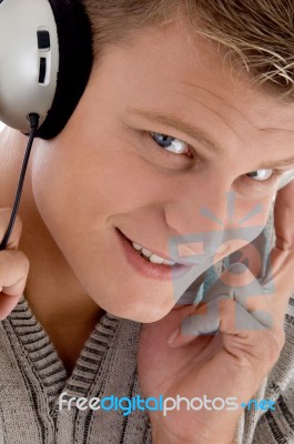 Smiling Man With Headphone Stock Photo