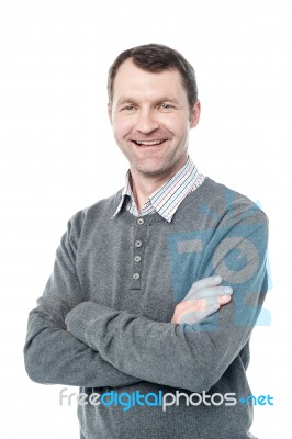 Smiling Middle Aged Man Isolated On White Stock Photo