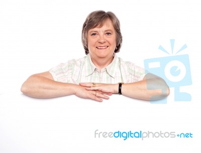 Smiling Old Lady With Board Stock Photo