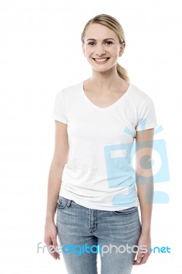 Smiling Pretty Girl Posing To Camera Stock Photo