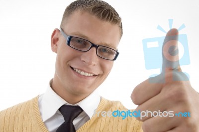 Smiling Student Showing Thumb Up Stock Photo