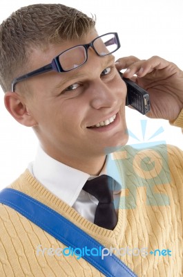 Smiling Student Talking Over Phone Stock Photo