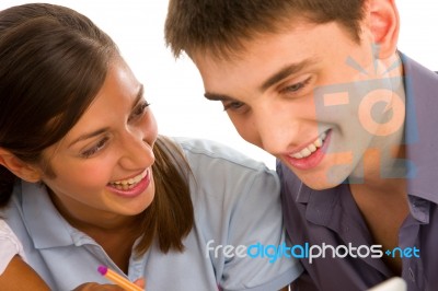 Smiling Teenage Couple Stock Photo