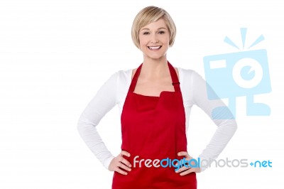 Smiling Woman Chef Posing Over White Stock Photo