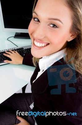 Smiling Woman Looking At Camera Stock Photo