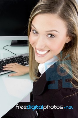 Smiling Woman Looking At Camera Stock Photo