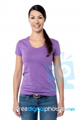 Smiling Woman Posing Camera Stock Photo