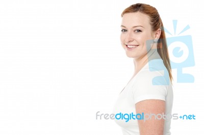 Smiling Woman Posing In Casuals Stock Photo