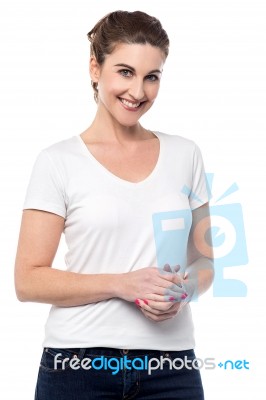 Smiling Woman Posing Over White Stock Photo