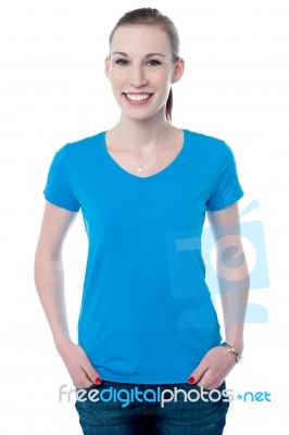 Smiling Woman Posing Over White Stock Photo