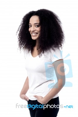 Smiling Woman Posing Over White Stock Photo