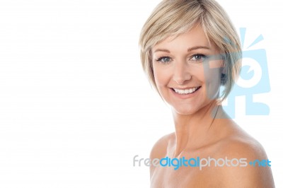 Smiling Woman Ready For Make-up Stock Photo