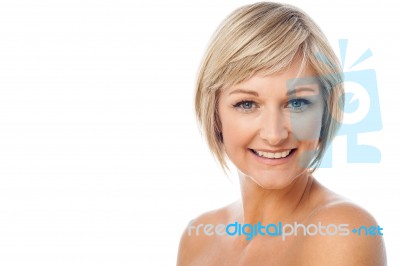 Smiling Woman Ready For Make-up Stock Photo