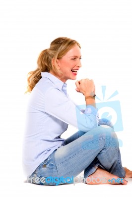 Smiling Woman Sitting Stock Photo