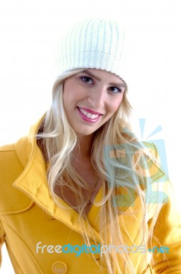 Smiling Woman Wearing Cap Stock Photo