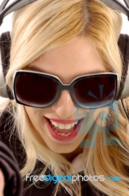 Smiling Woman With Sunglasses Stock Photo