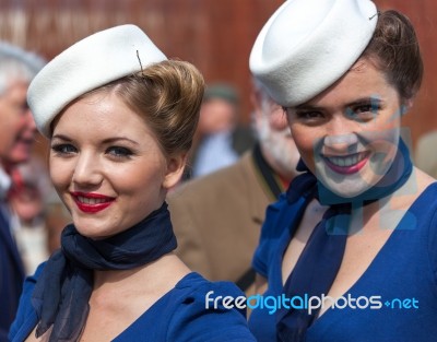 Smiling Women At The Goodwood Revival Stock Photo