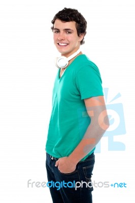 Smiling Young Boy With Headphone Stock Photo