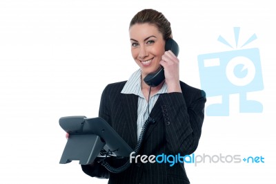 Smiling Young Business Woman On Phone Stock Photo