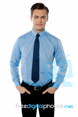 Smiling Young Businessman Standing Stock Photo