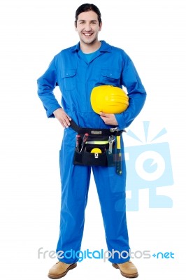 Smiling Young Construction Worker Stock Photo