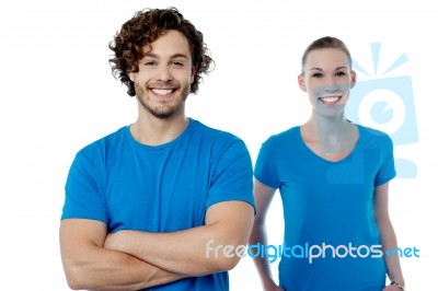 Smiling Young Couple In Casuals Stock Photo