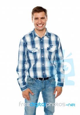 Smiling Young Guy Standing Stock Photo