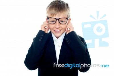 Smiling Young Kid Wearing Eyeglass Stock Photo