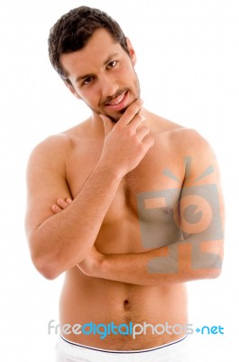 Smiling Young Male With Topless Stock Photo