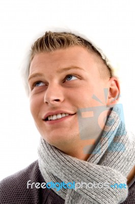 Smiling Young Man Wearing Muffler Stock Photo