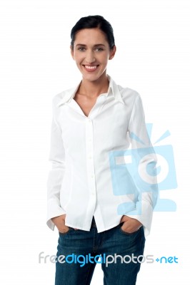 Smiling Young Woman In Casuals Stock Photo