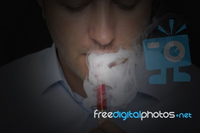 Smoking Electric Cigarette Stock Photo