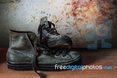 Sneakers On Wood Stock Photo